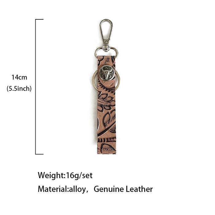 Wholesale Western Genuine Leather Embossed Keychain Retro Multi-Color Bag Pendant