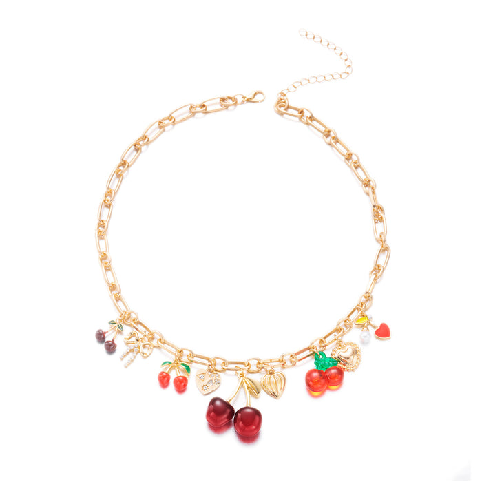 Wholesale Cute Cherry Bow Heart Pendant Alloy Necklace