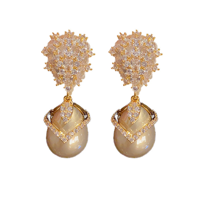 Wholesale Champagne Pearl Zircon Earrings JDC-ES-HanDu003