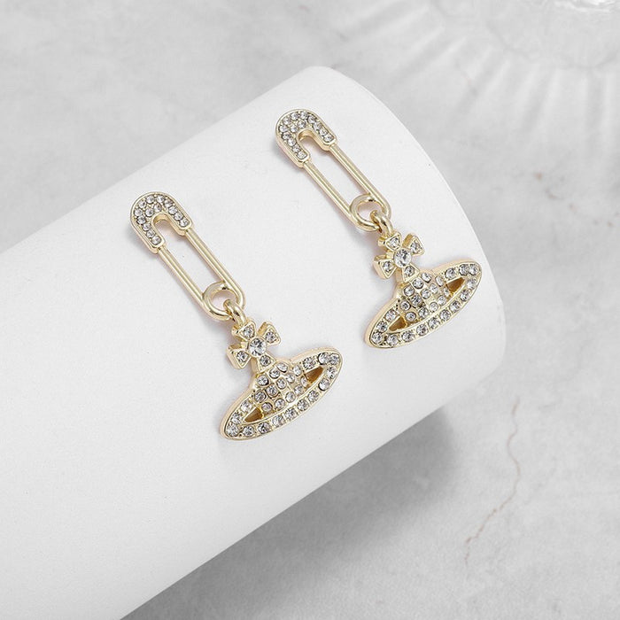 Wholesale Diamond-encrusted Saturn-shaped stud earrings