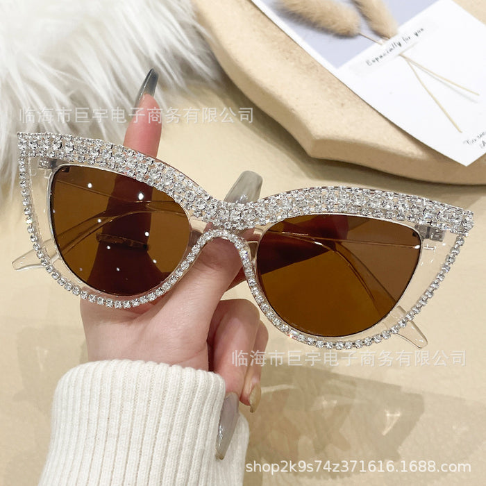 Wholesale Cat eye diamond studded flat mirror anti blue light new fashionable glasses frame personalized sunglasses glasses frame