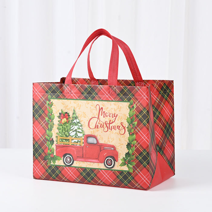 Wholesale Plaid Christmas Series Hand-held Gift Bags Cartoon Reindeer Non-woven Bags JDC-GB-XJ001