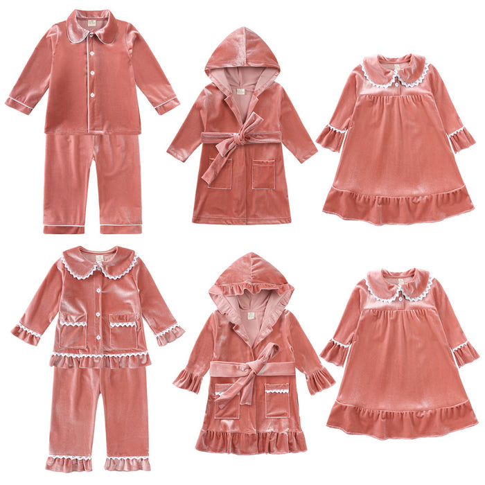 Wholesale New Children's Bathrobes Gold Velvet Men's and Women's Home Clothes Autumn and Winter Children's Sleeping Gowns JDC-CTS-SK006