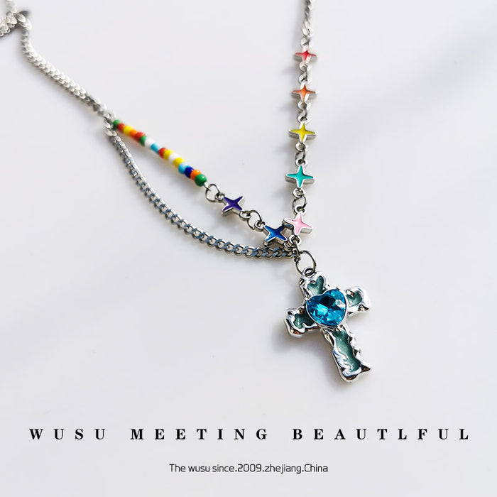 Wholesale Blue liquid cross ing color star necklace