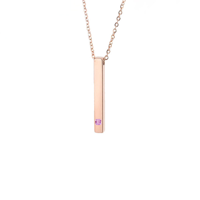 Wholesale Titanium steel pendant necklace, cubic engraved long necklace, diamond inlaid rectangular stainless steel three-dimensional rod necklace