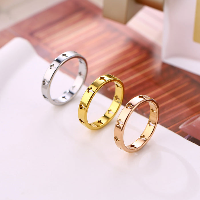Wholesale Cross-shaped openwork ring  stylish and simple index finger ring  light luxury titanium steel