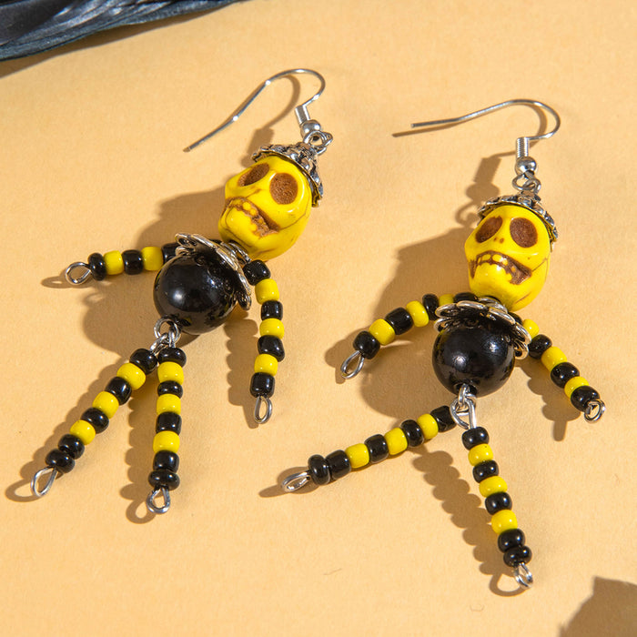 Wholesale  funny fun skull tassel rice beads earrings creative personality rose earrings