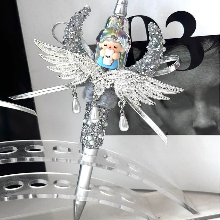 Wholesale Silver Finished DIY Dark Angel Wing Tassel Beaded Pen