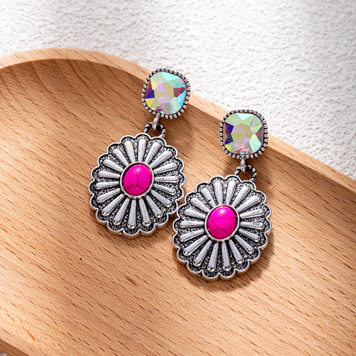 Wholesale Retro ethnic turquoise flower earrings