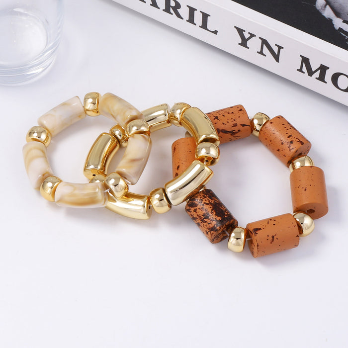 Wholesale Double-Layer Stacked Wooden Resin Bamboo Necklace Accessories