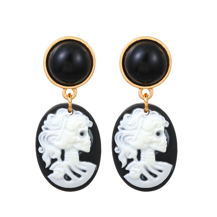 Wholesale Black and White Skull Queen Tooth Earrings Retro Palace Style Old Portrait Mayo Women' s Hanging