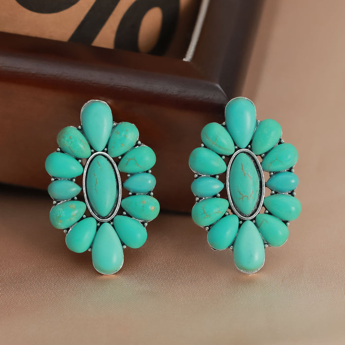 Wholesale Retro Bohemian Turquoise Geometric Flower Earrings