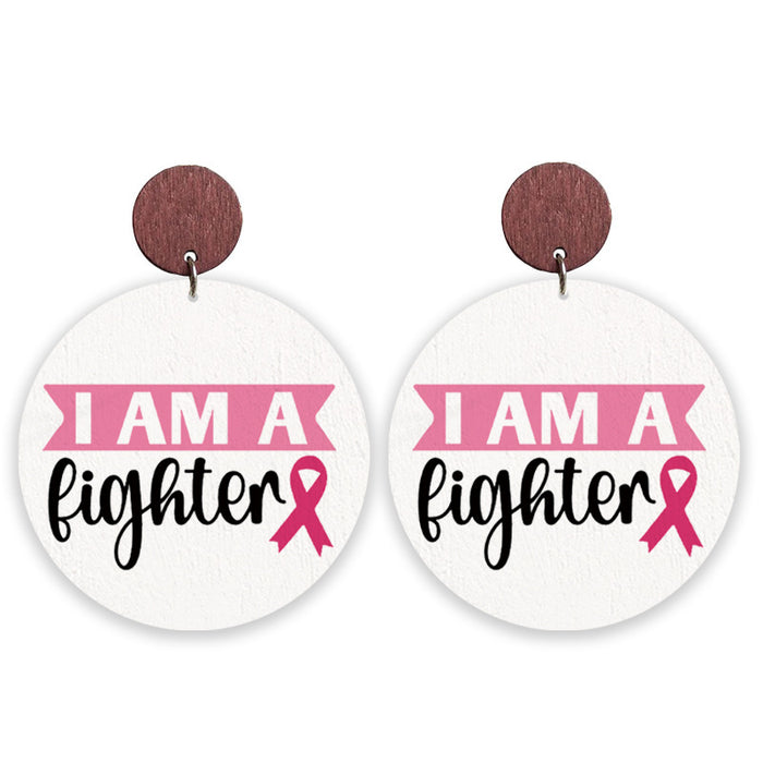 Wholesale Struggle Jewelry Pink Ribbon Wooden Pattern Earrings