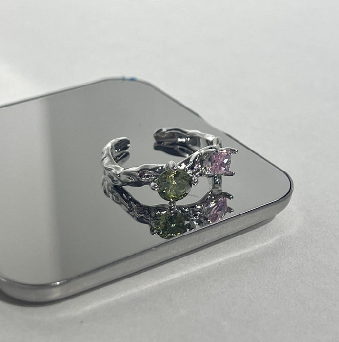 Wholesale Color Zircon Irregular Ring Personalized Niche Design Cold Wind Shaped Diamond Ring