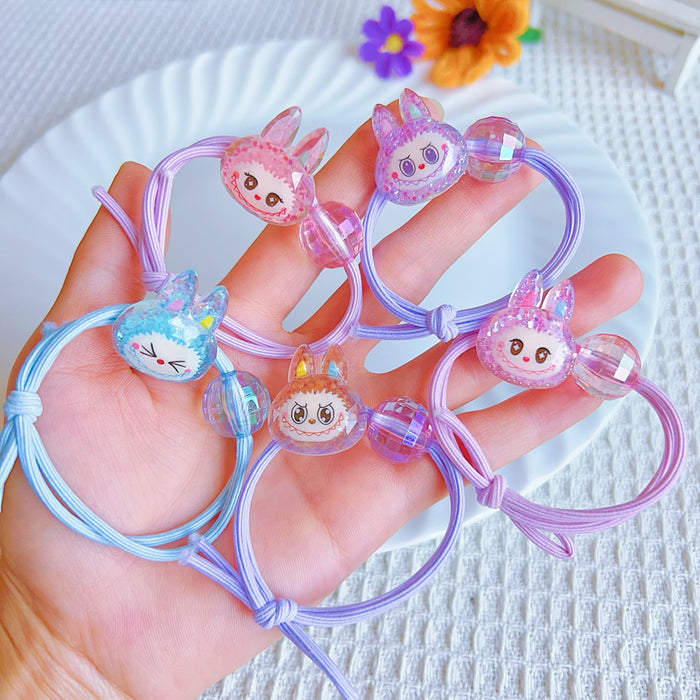 Wholesale 5 pcs Girl' s diamond-faceted cartoon character handmade knotted hair scrunchies
