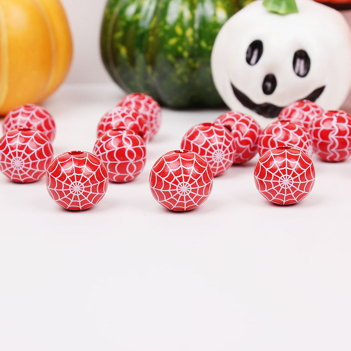 Wholesale 50PCS Halloween Colorful Witch Pumpkin Ghost Face Wooden Beads JDC-BDS-TianYue023