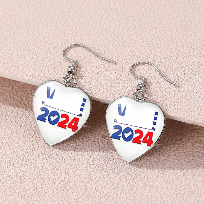 Wholesale American Independence Day Love Stainless Steel Ear Hook Earrings JDC-ES-KaLu009