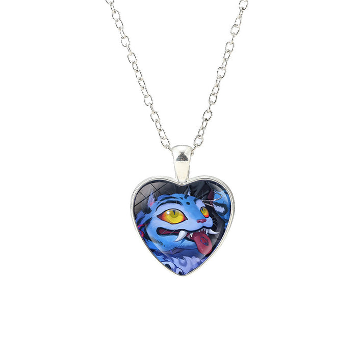 Wholesale Anime Kpop glass heart pendant Necklaces