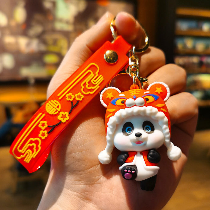 Wholesale Rubber Cartoon Doll Lion Tiger Head Panda Keychain JDC-KC-Tingm180