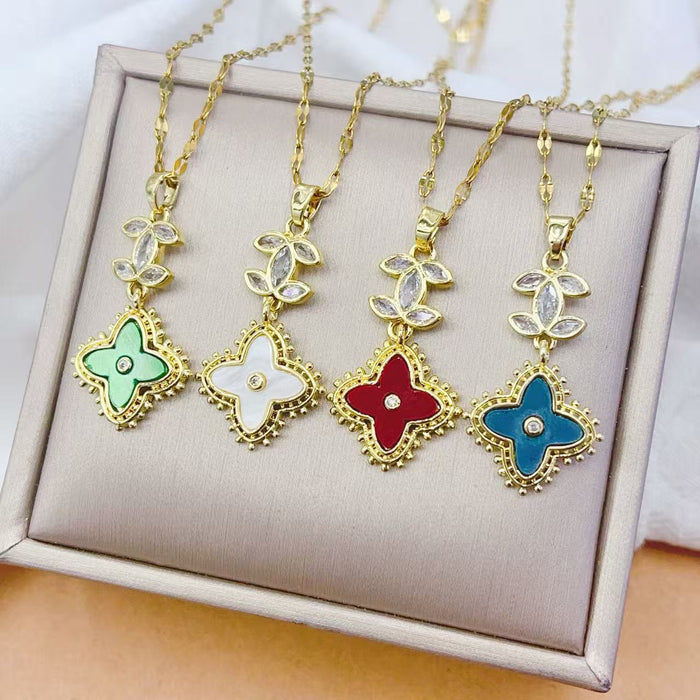 Wholesale Double C Four-Leaf Clover Diamond Necklace