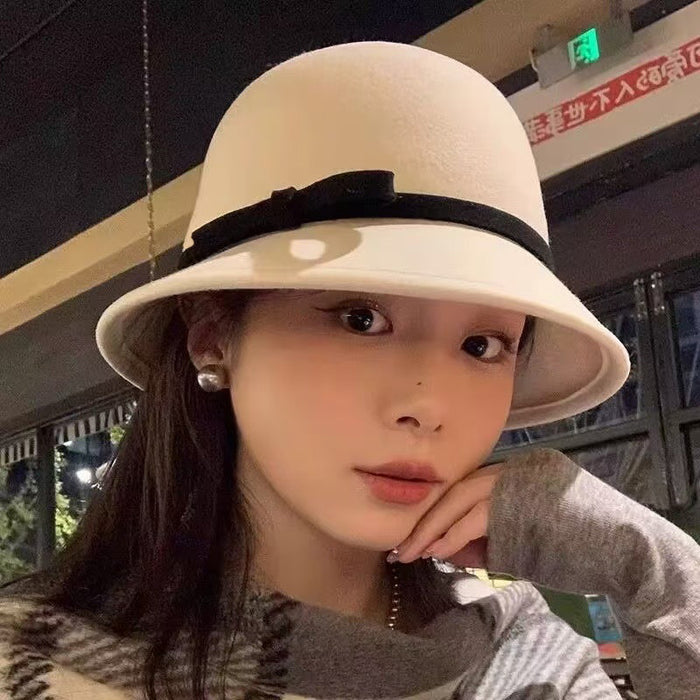 Wholesale Fisherman's hat women autumn and winter retro small fragrant style socialite top hat versatile bow basin hat