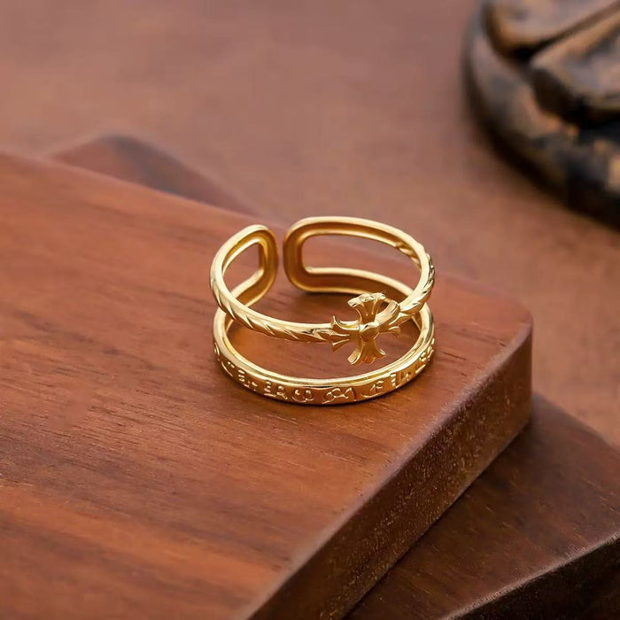 Wholesale Vintage Cross Ring Titanium Steel Gold Adjustable Unisex Fashion Accessory MOQ: 2