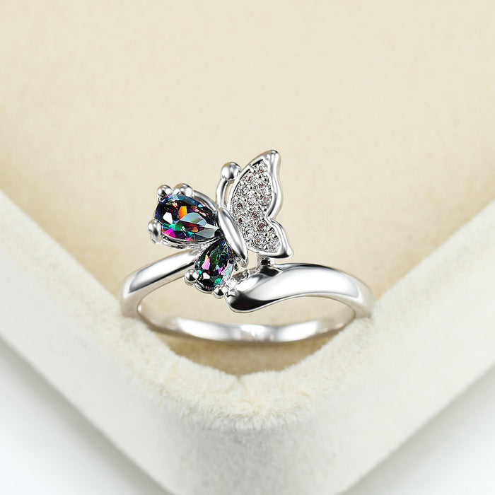 Wholesale Luxurious sparkling diamond elegant temperament dazzling butterfly ring personalized ring