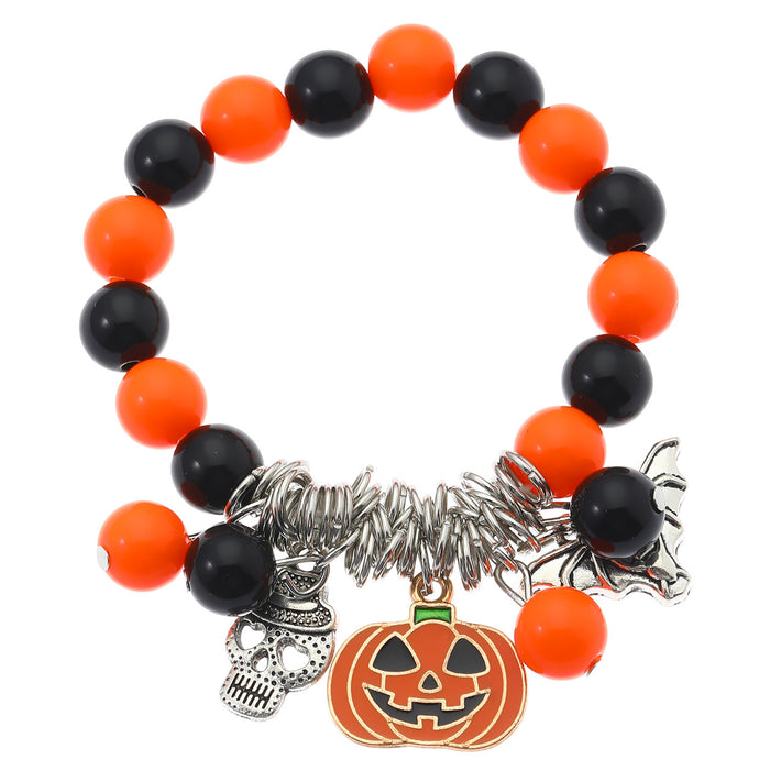Wholesale Skull Ghost Pumpkin Bat Pendant Necklace Women's Beaded Bracelet suit Halloween