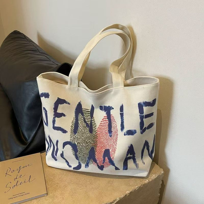 Wholesale Large capacity letter canvas bag, fashionable single shoulder tote bag, hand-held shopping bag