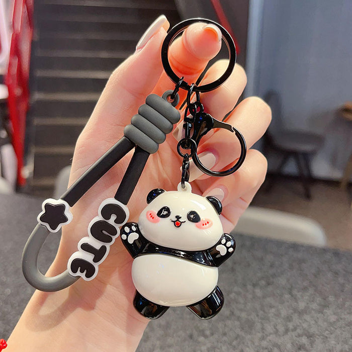 Wholesale panda key chain cute PVC doll couple school bag pendant car pendant