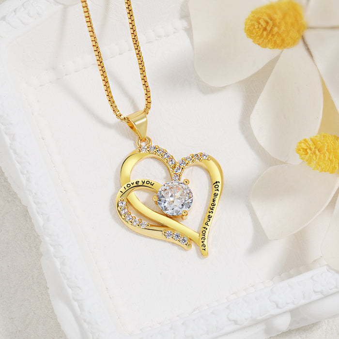 Wholesale Women's Heart-to-Heart Pendant  Diamond-encrusted Romantic Love Necklace
