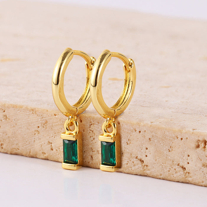 Wholesale Personalized Light Luxury Copper Earnail Geometric Earring Set with Diamond studded Color Diamond Zircon Square Earring Buckle