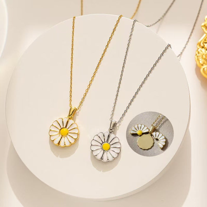 Wholesale copper pendant oil drop small daisy titanium steel necklace advanced jewelry