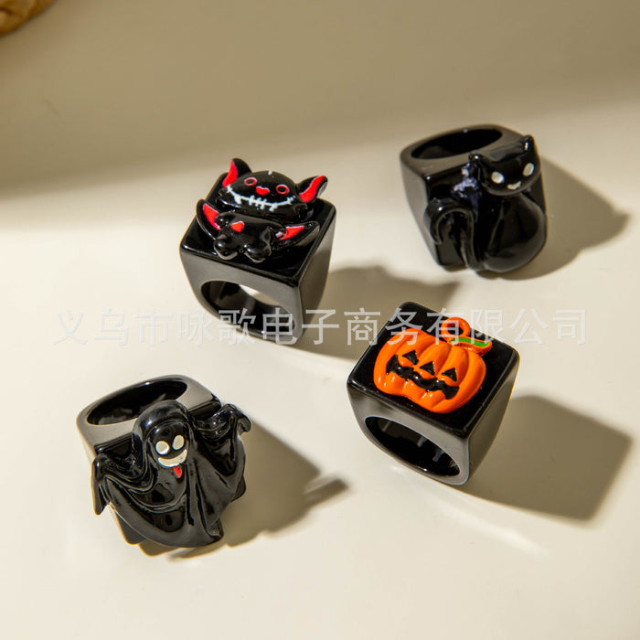 Wholesale  creative resin ghost pumpkin ghost ring personality dark Easter ring female