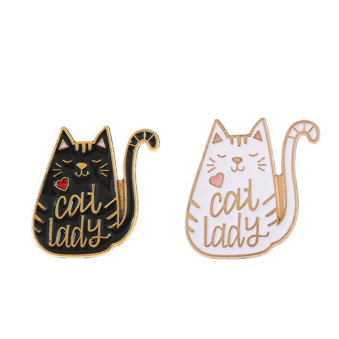 Wholesale Boutique Metal Cat Brooch With Black And White Letter Design Stylish Clothing Pin Accessory For Everyday Wear