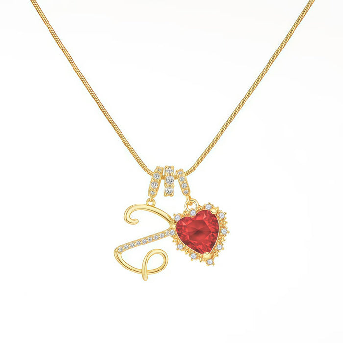 Wholesale Vintage letter red zircon heart necklace