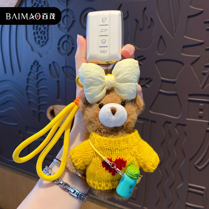 Wholesale Cartoon Plush Crossbody Water Cup Bear Plush Doll Keychain Bear Doll Keychain Bag Hanging