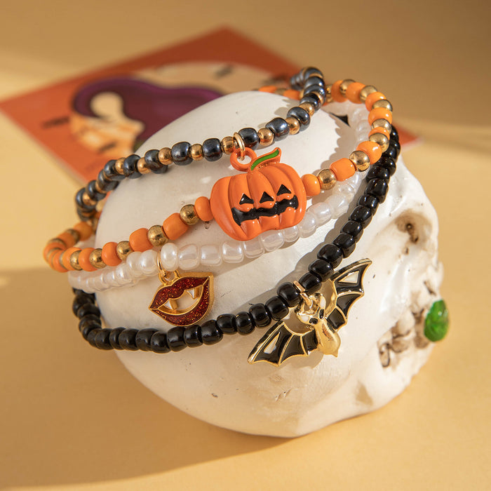 Wholesale Halloween Dark  Skull Ghost Pumpkin 5-Piece Anklet Set Plastic Resin Beaded Fashion Accessory MOQ≥2