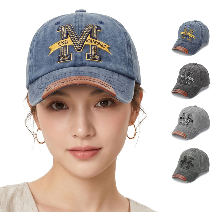 Wholesale Retro Distressed Baseball Cap with Letter Embroidery and Leather Edge - Olive - Trendy Street Style Cap for Everyday Use