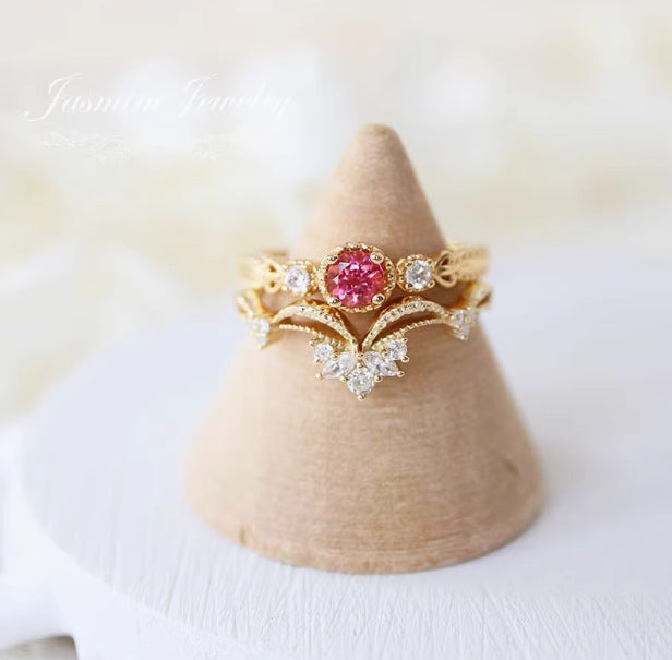Wholesale Zircon flower bud ring, simple and versatile, layered ring set, light luxury ring