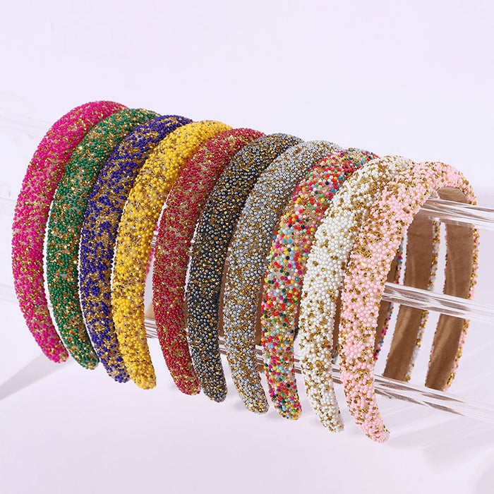 Wholesale Colorful Full Diamond Headband High-End Versatile Dopamine Color Headband Shiny Pearl Headband Hair Accessories