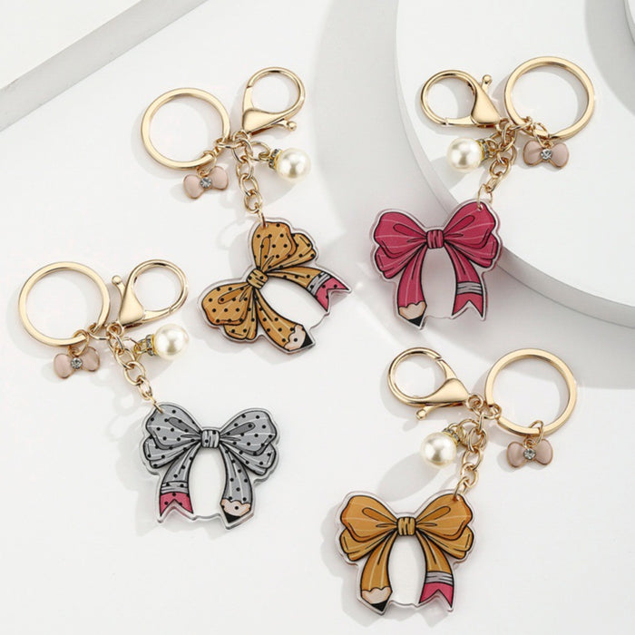 Wholesale Acrylic Pearl Bow Keychain