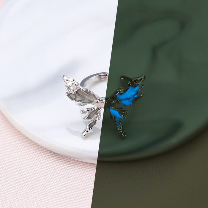 Wholesale Butterfly Drip Oil Ring Light Luxury Fashion Retro Unique Versatile Open End Ring