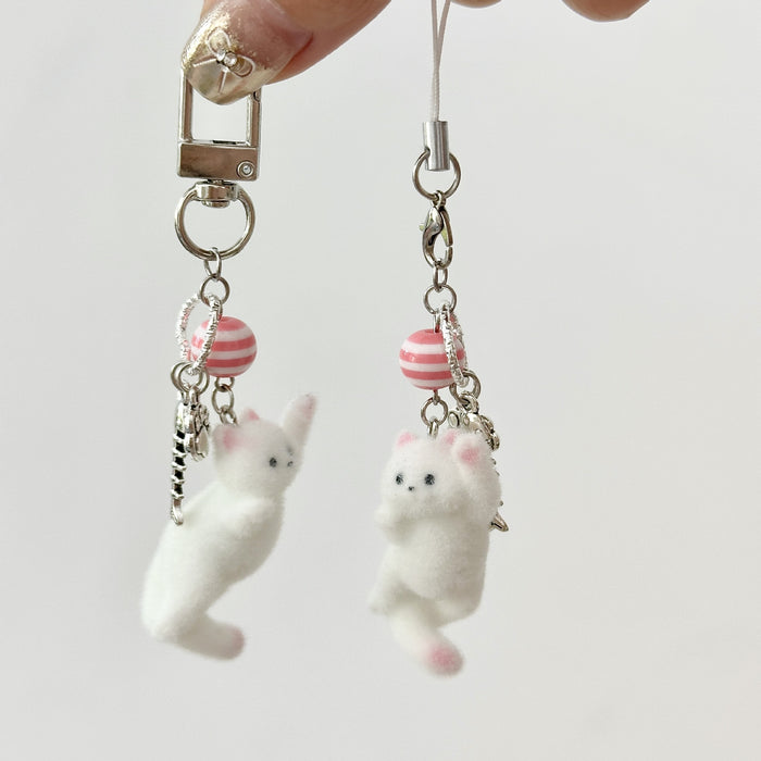 Wholesale 3D plush cat phone chain keychain pendant, cute cartoon cat bag accessories, Gooka chain gift
