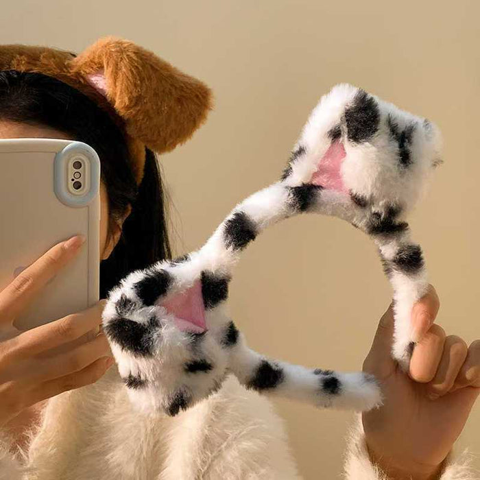 Wholesale Autumn and Winter Plush and cute spotted dog ear headband