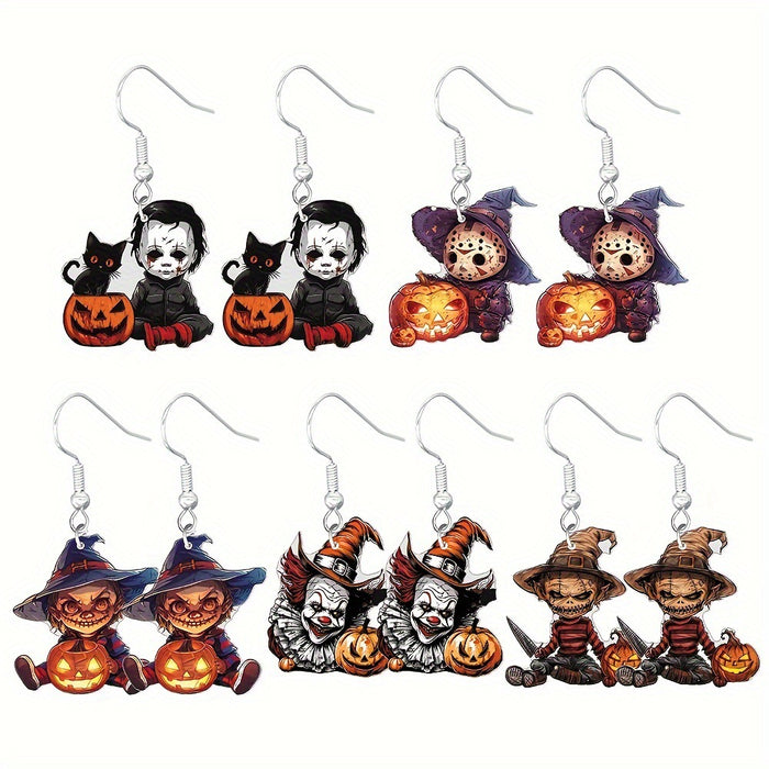 Wholesale  Cartoon Acrylic Earrings 2D Skull Clown Pumpkin Design Trendy Fashion Accessory For Party Gift Boutique Resale