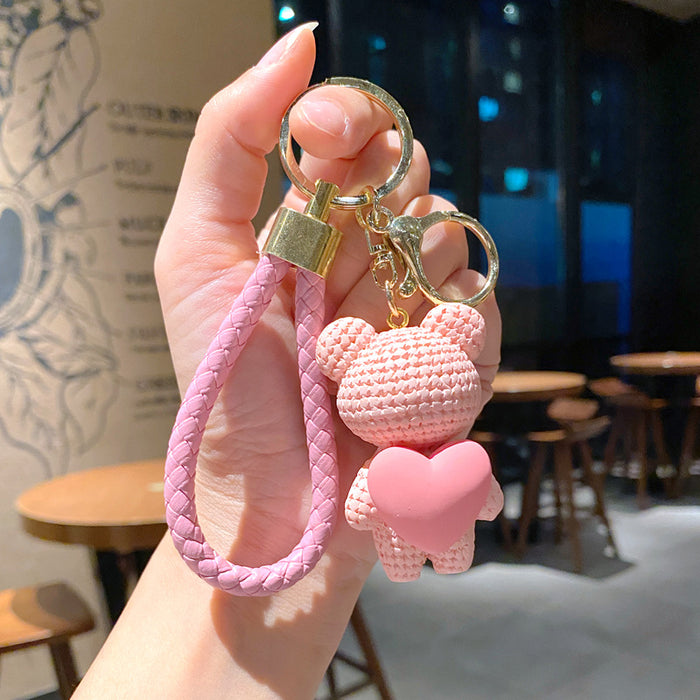 Wholesale Cartoon yarn, heart-shaped weaving pendant, car keychain accessories, keychain