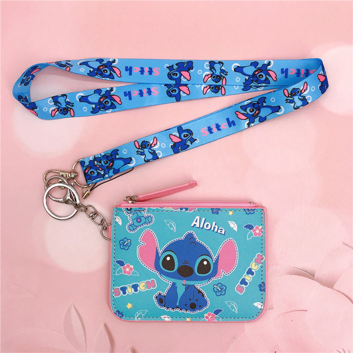 Wholesale PU Cartoon Printing with Key Chain Lanyard Card Holder Coin Purse JDC-WT-YaLL017