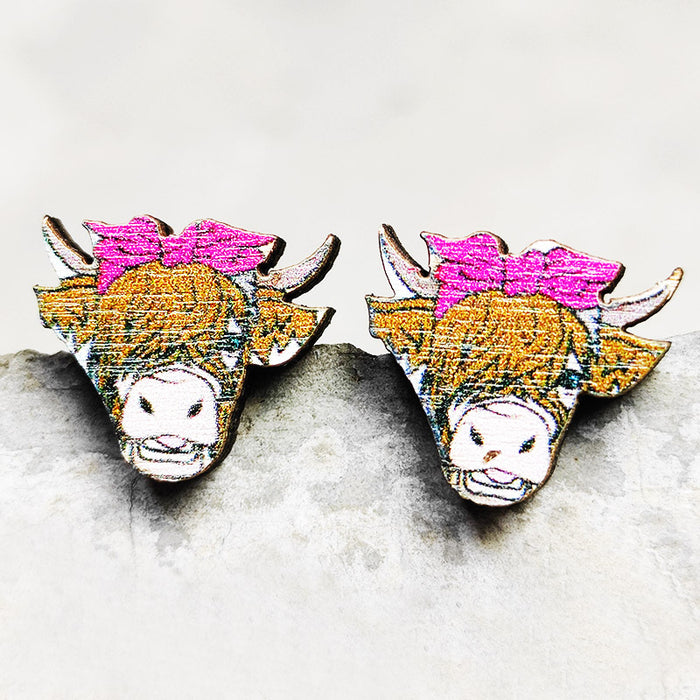 Wholesale 2 Pairs/Pack Leopard Print Lightning Bull Head Cross Earrings JDC-ES-HeYi071