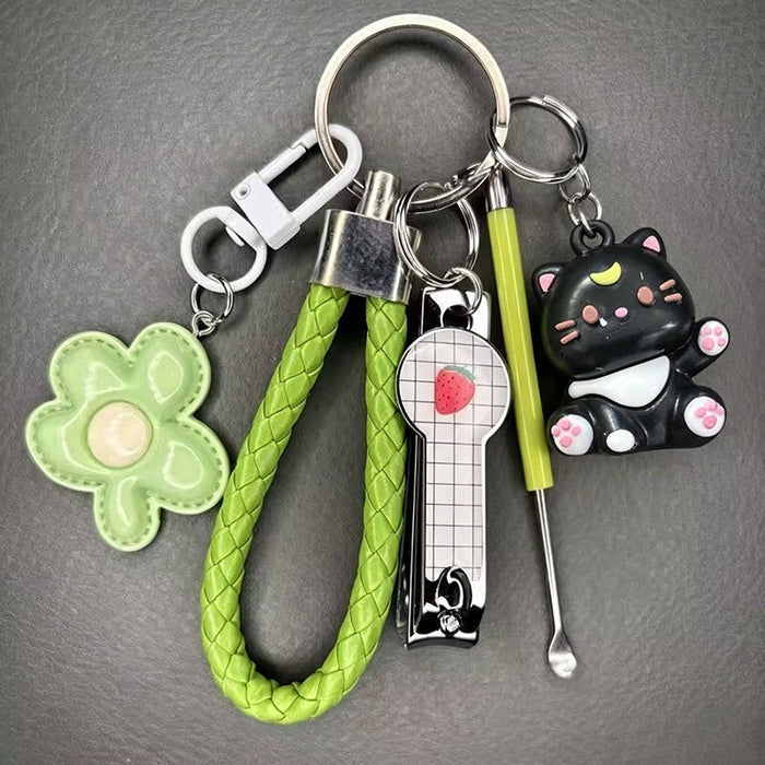 Wholesale Lucky Cat Nail Clipper Keychain Purple Cartoon Zinc Alloy Manicure Set Fashion Decorative Accessory For Bag Or Car Key Boutique Gift